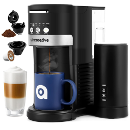 Maquina de Café de Dose Única com Espumador de Leite e Função de Autolimpeza, 110V 1000W, Sincreative, Preta