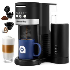 Maquina de Café de Dose Única com Espumador de Leite e Função de Autolimpeza, 110V 1000W, Sincreative, Preta