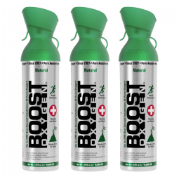 Boost Oxygen 3-Pack: Latas Portáteis de Respiração, Suporte Respiratório, 10 Litros, Natural. Ideal para suporte respiratório em qualquer