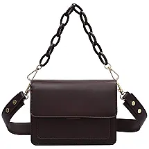 Bolsa Feminina de Ombro em Couro Sintético, ZOCILOR, Marrom Escuro