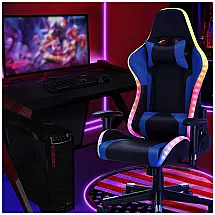HomeMiYN Cadeira Gamer Ergonômica Reclinável e Giratória com Luz LED, Preta e Azul