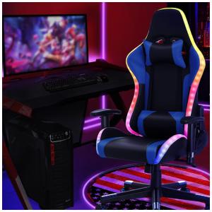 HomeMiYN Cadeira Gamer Ergonômica Reclinável e Giratória com Luz LED, Preta e Azul