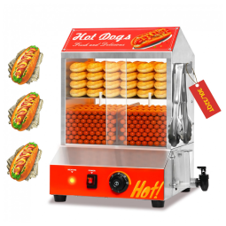 Steamer de Cachorro-Quente, 2 Prateleiras em Aço Inoxidável com Aquecedor de Pão, Controle de Temperatura, Capacidade para 175