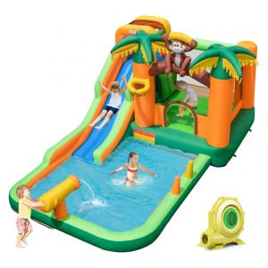 Parque Aquático Inflável BOUNTECH Jungle - Castelo Pula-Pula com Escorregador, Piscina Splash e Playground Aquático para Festas ao Ar Livre