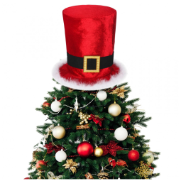 Topo de Árvore de Natal em Formato de Chapéu de Papai Noel de 20 cm, Grande Chapéu Vermelho com Aba Branca Fofa para Decoração de Árvores