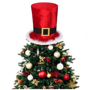 Topo de Árvore de Natal em Formato de Chapéu de Papai Noel de 20 cm, Grande Chapéu Vermelho com Aba Branca Fofa para Decoração de Árvores