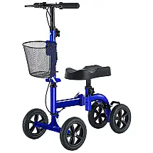 Andador 4 Rodas Dobrável com Cesta e Apoio para Joelho Ideal para Lesões Suporta 136kg, RINKMO, Azul