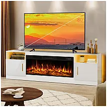 Rack TV Lemberi 178x59cm Lareira Elétrica 1500W Chamas 3D LED Branco 110V