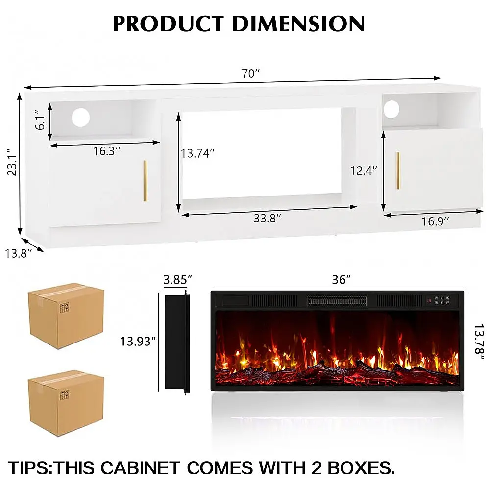 Rack TV Lemberi 178x59cm Lareira Elétrica 1500W Chamas 3D LED Branco 110V — foto 2