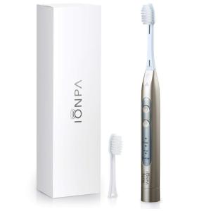 Escova Dental Elétrica IONPA DH 3 Modos, 2 Cabeças de Escova Filamento Macio, IONIC KISS, Dorado