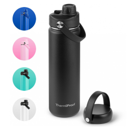 Garrafa Térmica para Água 650mL em Aço Inoxidável com Isolamento a Vácuo de Parede Dupla e 2 tampas à Prova de Vazamento