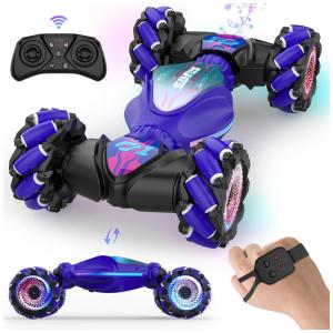 Carrinho de Controle Remoto com Sensor de Movimentos, Brinquedo de Acrobacias RC para Crianças de 6 a 12 Anos, Off-Road 4WD 360º com Luzes
