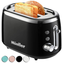 Torradeira Elétrica Retrô 2 Fatias com 7 Níveis de Tostagem, 110v, MUELLER HOME MR 220 Black, Preto