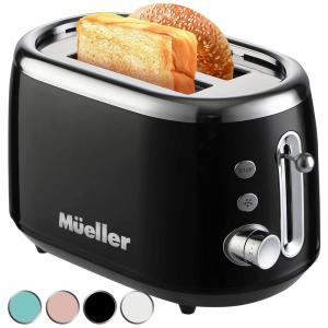 Torradeira Elétrica Retrô 2 Fatias com 7 Níveis de Tostagem, 110v, MUELLER HOME MR 220 Black, Preto