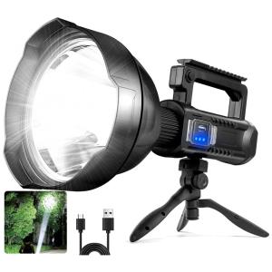 Lanterna LED Recarregável, 10 Horas de Ação, 100.000 Lúmens e Tripé, MILAOSHU, Preta