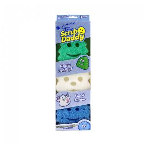 Esponja Resistente para Alta Limpeza Anti Odor Macia em Água Morna e Firme em Água Gelada, 3 Unidades, SCRUB DADDY, Azul