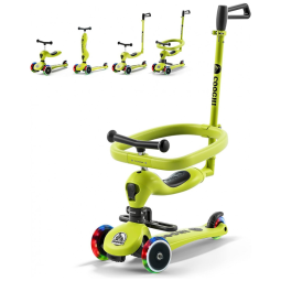 Scooter Infantil 4 em 1 com Rodas Iluminadas, Assento em T Ajustável, Idade 1 a 5 Anos, COOGHI, Verde