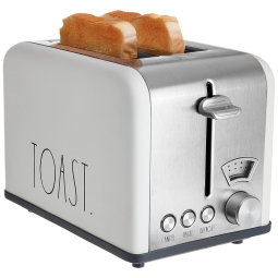 Torradeira Elétrica de 2 Fatias com 5 Níveis de Tostagem, Aço Inoxidável, 825W, 110v, RAE DUNN, Prateado