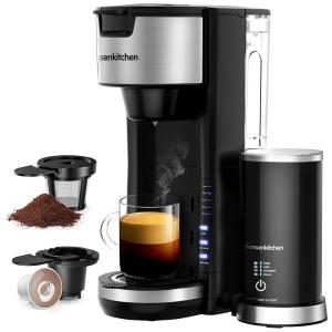 Bonsenkitchen CM8002 Maquina de Café Profissional 2 em 1, 1.2L, 15 Bar, 900W, 110V, Preta