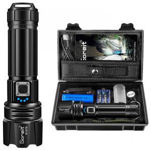 Goreit Lanterna 10000LM, Distancia 500 M, com USB, à Prova DÁgua IPX8, Preto