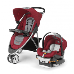 Carrinho de Bebê Travel System de 3 Rodas com Cesto Grande de Fácil Acesso, Capota Ajustável e Removível, Chicco Viaro, Cinza e Vermelho