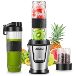 Liquidificador Pessoal Portátil com 2 Garrafas de Viagem de 600mL, 110V 500W, Yabano, Vermelho