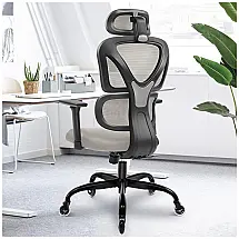 FelixKing Cadeira de Escritório Ergonômica Giratória com Apoio de Braços, Suporte Lombar 3D Ajustável e Apoio de Cabeça, Cinza