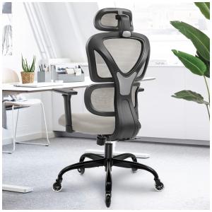 FelixKing Cadeira de Escritório Ergonômica Giratória com Apoio de Braços, Suporte Lombar 3D Ajustável e Apoio de Cabeça, Cinza