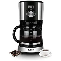 Cafeteira Elétrica Programável com Tela LCD e Controle de Temperatura, 110v, BOSALY, Prateado