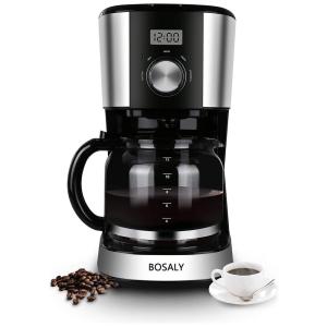 Cafeteira Elétrica Programável com Tela LCD e Controle de Temperatura, 110v, BOSALY, Prateado