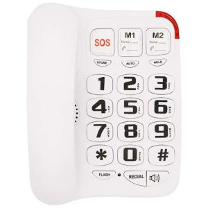 Telefone com Fio para Idosos, Tecla Grande e Discagem Rápida, 1 Ap, HEPESTER, Branco