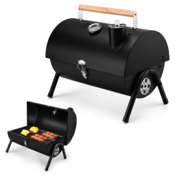 Churrasqueira a Carvão com Termômetro e Chaminé para Acampamento Ao ar Livre, Joyfair, Preta