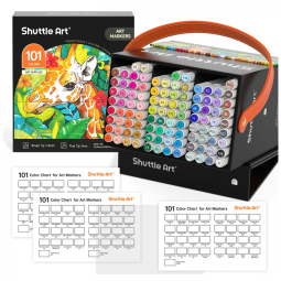 Conjunto de Canetas Artisticas 101 Cores à Base de Álcool de Ponta Dupla para Adultos e Criação de Cartões, Shuttle Art