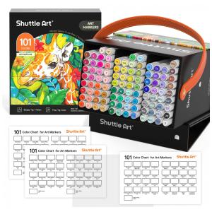 Conjunto de Canetas Artisticas 101 Cores à Base de Álcool de Ponta Dupla para Adultos e Criação de Cartões, Shuttle Art