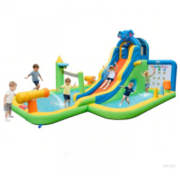 Parque Aquático Inflável 9 em 1, até 90 kg com Piscina Infantil, Jogo da Velha, Parede de Escalada e Toboáguas, BOUNTECH, Colorido