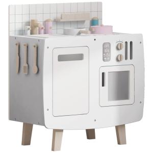 Cozinha Infantil em Madeira com Amplo Espaço de Armazenamento para Crianças Acima de 3 Anos, Cuoote, Branca