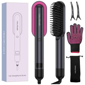 Escova Alisadora Elétrica com 4 Configurações de Temperatura e Visor LED, Bivolt, EASYINBEAUTY, Cinza