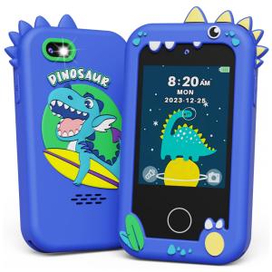 Telefone Infantil KOKODI Dinossauro Azul Marinho, 12MP, Vídeo HD 1080p, Bateria Recarregável, Cartão SD 8GB, Tela Touchscreen