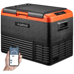 Cooler Elétrico Automotivo Portátil 40 Litros com Controle por APP e Painel de LED, AAOBOSI, Preto e Laranja