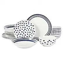 Aparelho de Jantar de Porcelana Branca e Azul Gibson Home Seaboard Decorado - Conjunto de Jantar para 4 Pessoas