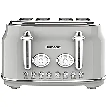 Torradeira Elétrica 4 Fatias com Função Descongelar e Bandejas de Migalhas Removíveis, 110V 1500W, Homeart Chelsea, Cinza