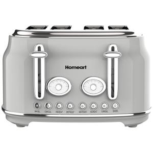 Torradeira Elétrica 4 Fatias com Função Descongelar e Bandejas de Migalhas Removíveis, 110V 1500W, Homeart Chelsea, Cinza