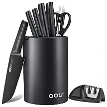 Conjunto de Facas em Aço Inoxidável com Bloco de Bancada, 9 Peças, OOU UC4245, Preto