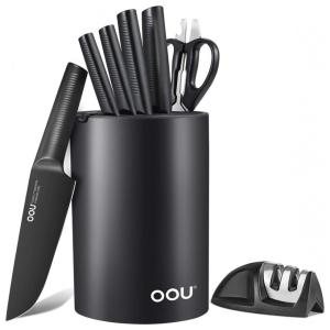 Conjunto de Facas em Aço Inoxidável com Bloco de Bancada, 9 Peças, OOU UC4245, Preto