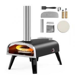 Forno de Pizza a Gás Portátil Aço Inoxidável com Termômetro Embutido, Aidpiza, Preto