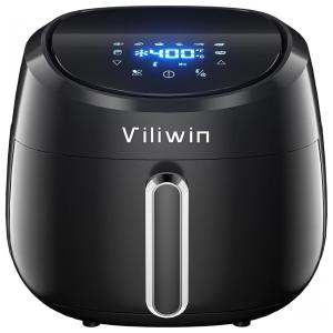 VILIWIN Fritadeira Elétrica AirFryer 4L de Capacidade com Painel de Controle Digital e Antiaderente, 110V, 1500W, Preta