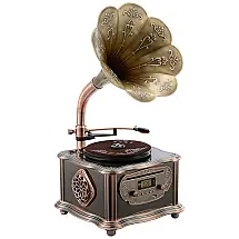 Retro Gramofone Toca Discos Vinil Alto falantes Estéreo 33, 45 RPM, BANDC, Marrom