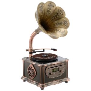 Retro Gramofone Toca Discos Vinil Alto falantes Estéreo 33, 45 RPM, BANDC, Marrom
