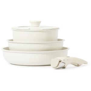 Jogo de Panelas e Frigideiras em Granito com Revestimento Antiaderente e Alça Removível, 5 Peças, CAROTE, Branco Creme