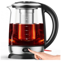 Chaleira Elétrica 1.7L em Aço Inoxidável com Desligamento Automático e Controle de Temperatura, 110v, QCUQ, Prateado